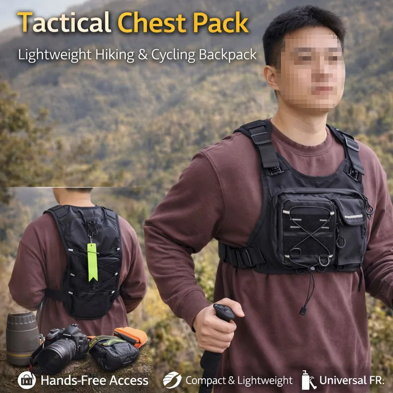 Running Gear Essential - 2026年新型タクティカルベストチェストバッグ、2Lウォーターブラダー付き、軽量調整可能ギアホルスター、ランニングサイクリング用反射バッグ