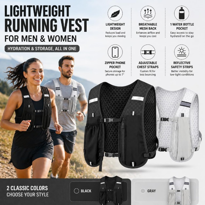 ランニング＆サイクリングスポーツ用反射軽量ベスト、携帯電話収 - Running Gear Essential のレビューと価格