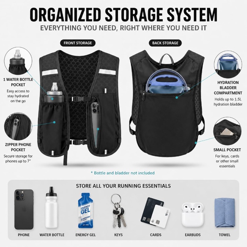 ランニング＆サイクリングスポーツ用反射軽量ベスト、携帯電話収 - Running Gear Essential のレビューと価格