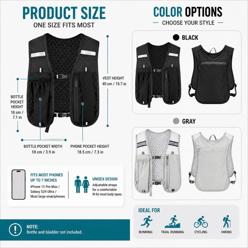ランニング＆サイクリングスポーツ用反射軽量ベスト、携帯電話収 - Running Gear Essential のレビューと価格